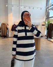 lacivert 153 gömlek yaka çizgili sweatshirt