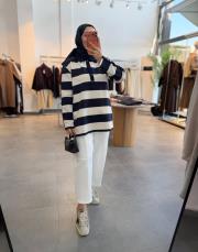 lacivert 153 gömlek yaka çizgili sweatshirt 2