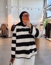 siyah 154 bisiklet yaka çizgili sweatshirt