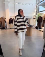 kahve 154 bisiklet yaka çizgili sweatshirt 2