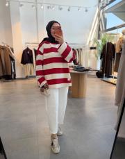 kırmızı 154 bisiklet yaka çizgili sweatshirt 2