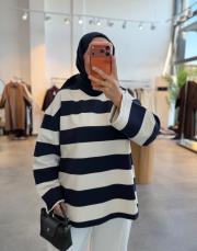 lacivert 154 bisiklet yaka çizgili sweatshirt