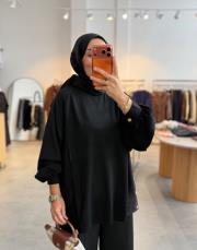 siyah tensel garnili triko tunik