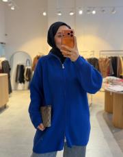 saks mavi bella çift fermuarlı hırka