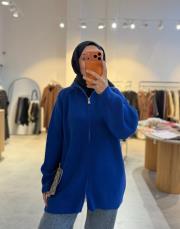 saks mavi bella çift fermuarlı hırka 4