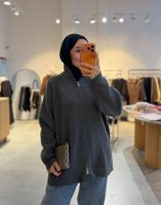 gri bella çift fermuarlı hırka 4