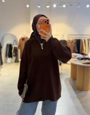 kahve bella çift fermuarlı hırka