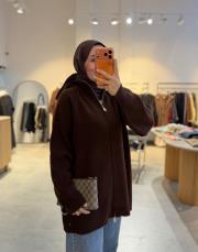 kahve bella çift fermuarlı hırka 4